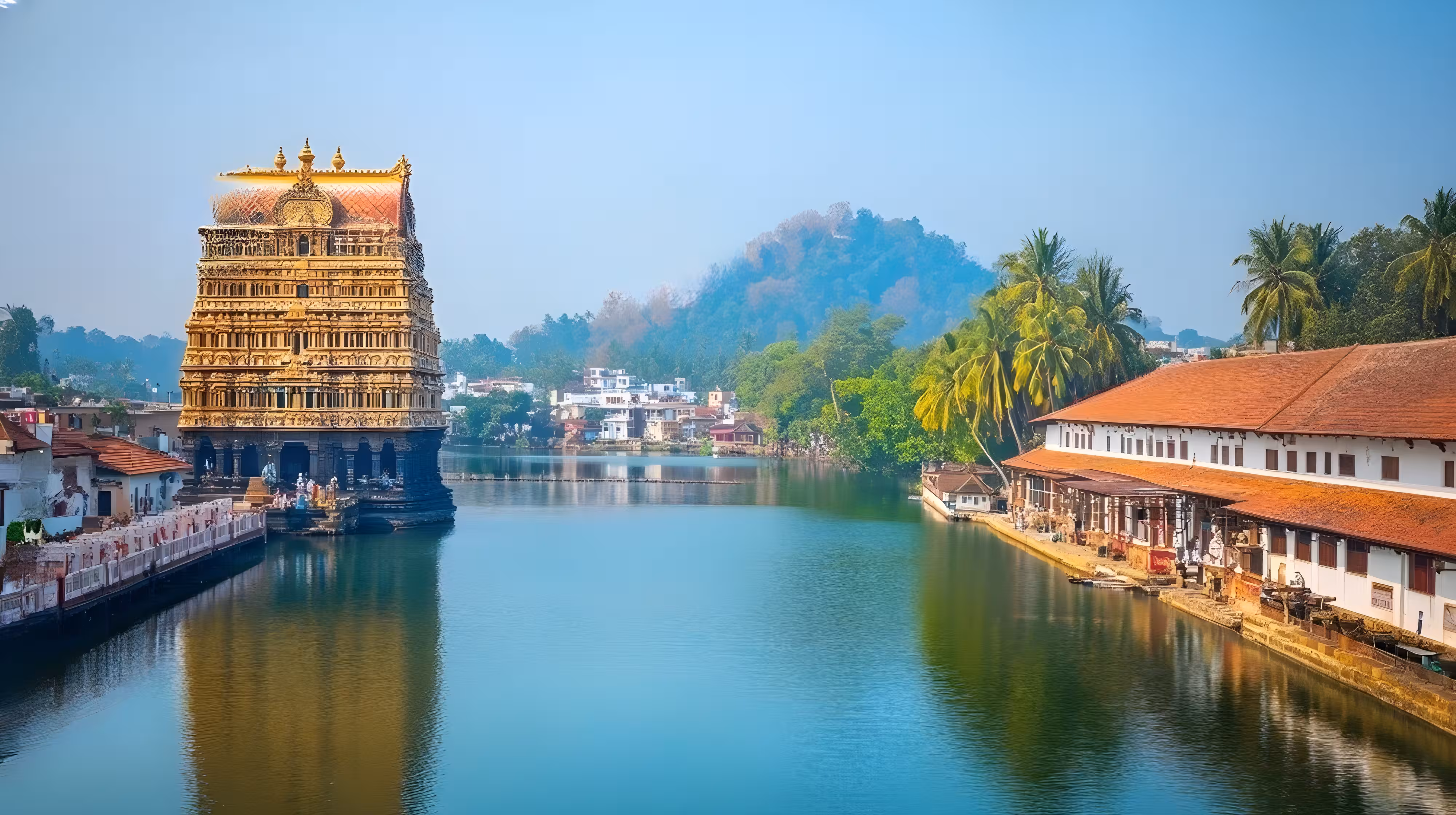 Templo Padmanabha Swamy en Trivandrum Kerala con arquitectura dravidiana durante un viaje de lujo a India en un tour premium por India enfocado en cultura y espiritualidad