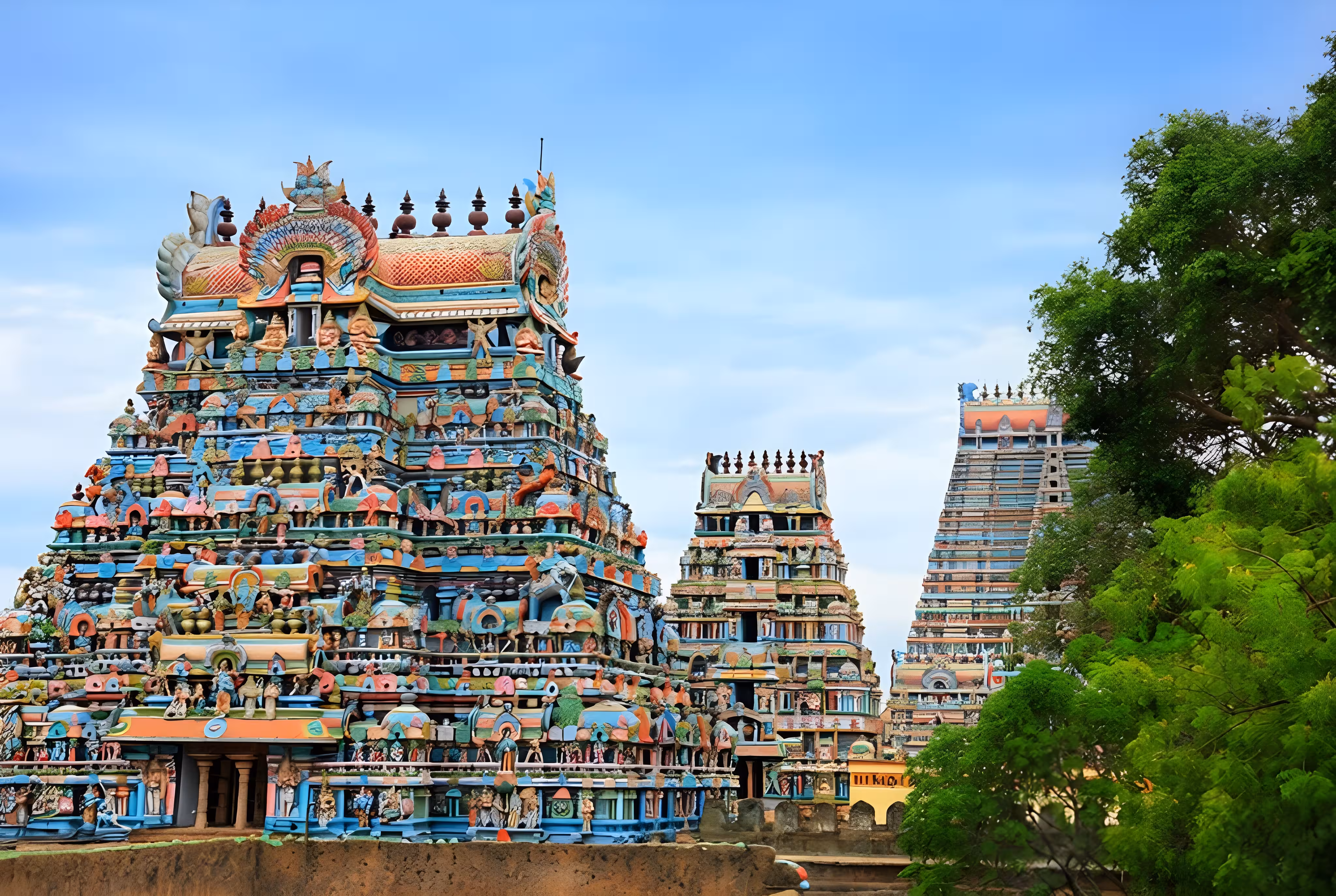 Templo Kalpeshwar en Chennai con arquitectura tradicional y turistas durante una lujosa visita al sur de la India.