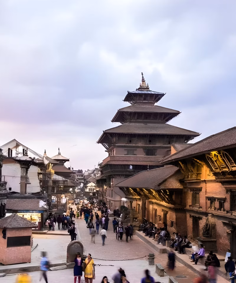 Ancient temple architecture in Kathmandu showcasing traditional Nepalese design