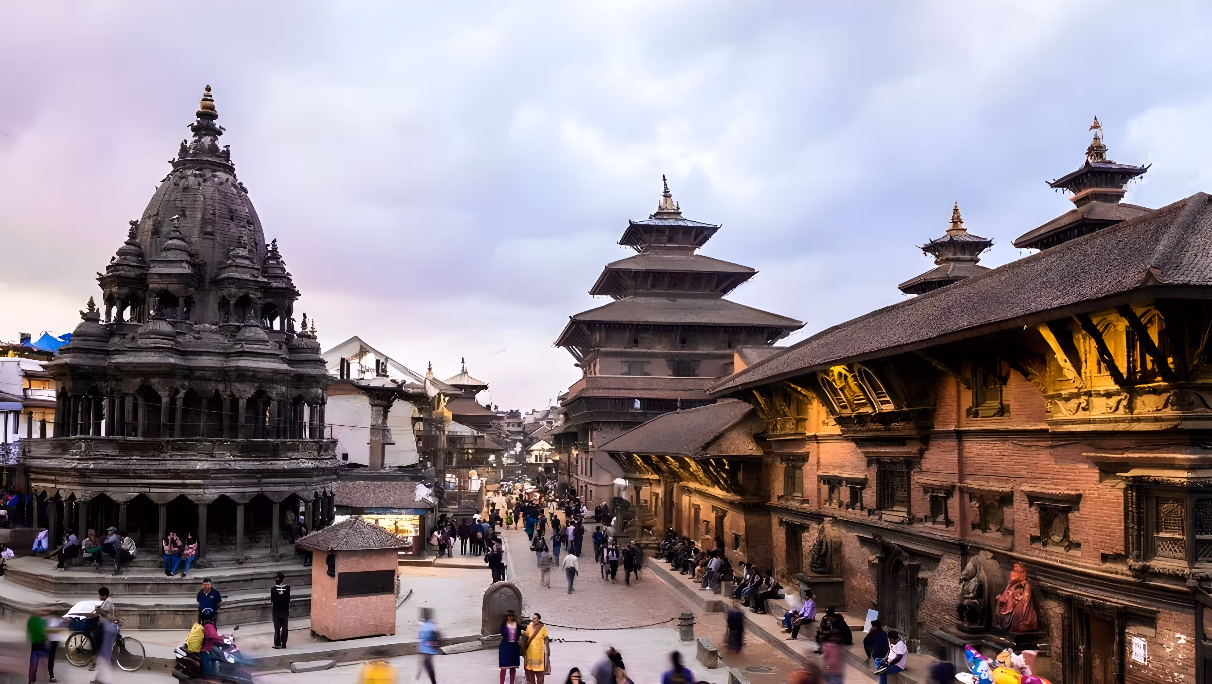Ancient temple architecture in Kathmandu showcasing traditional Nepalese design