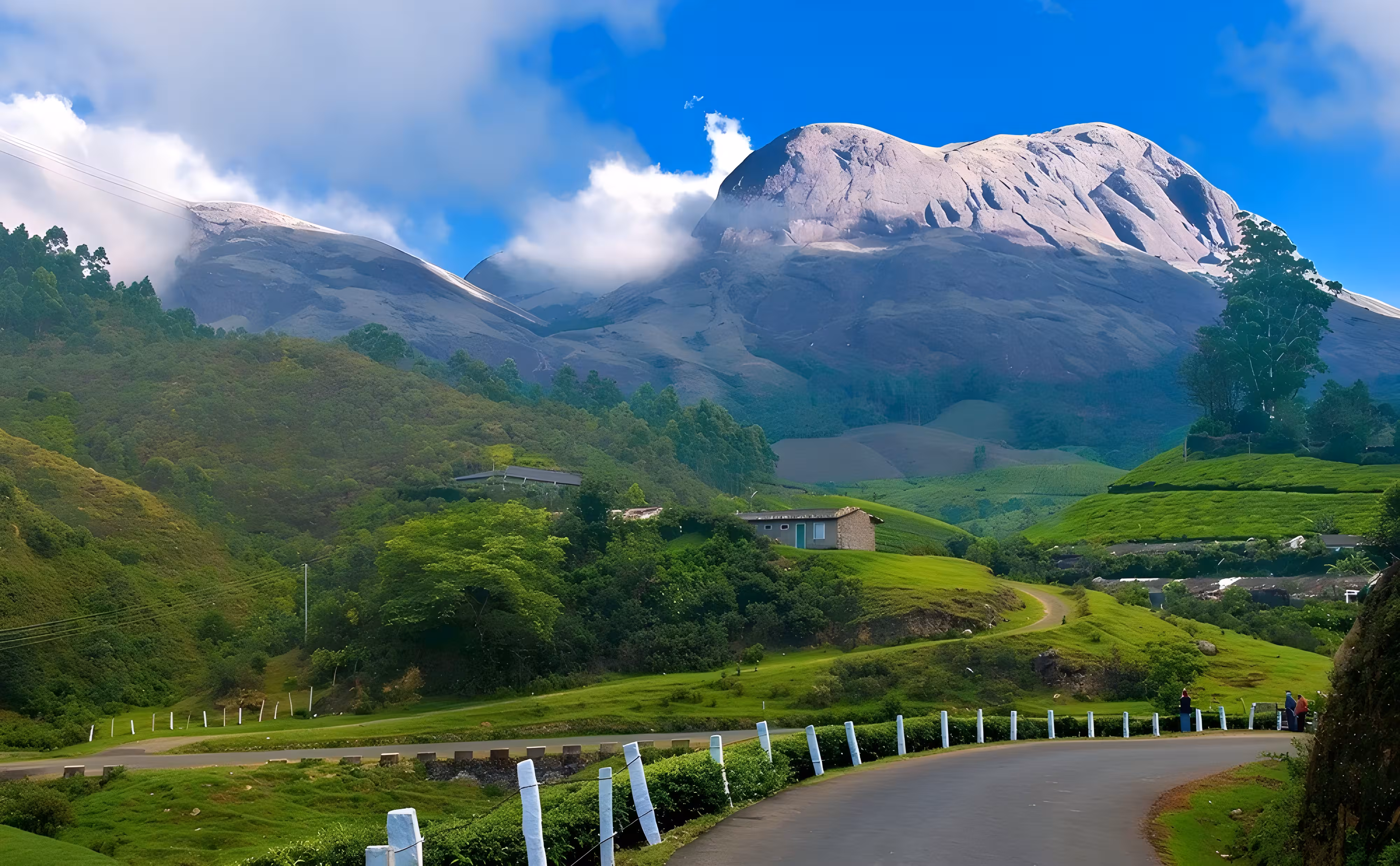 Vista panorámica de las plantaciones de té en Munnar Kerala durante un viaje de lujo a India rodeado de colinas verdes y naturaleza tropical